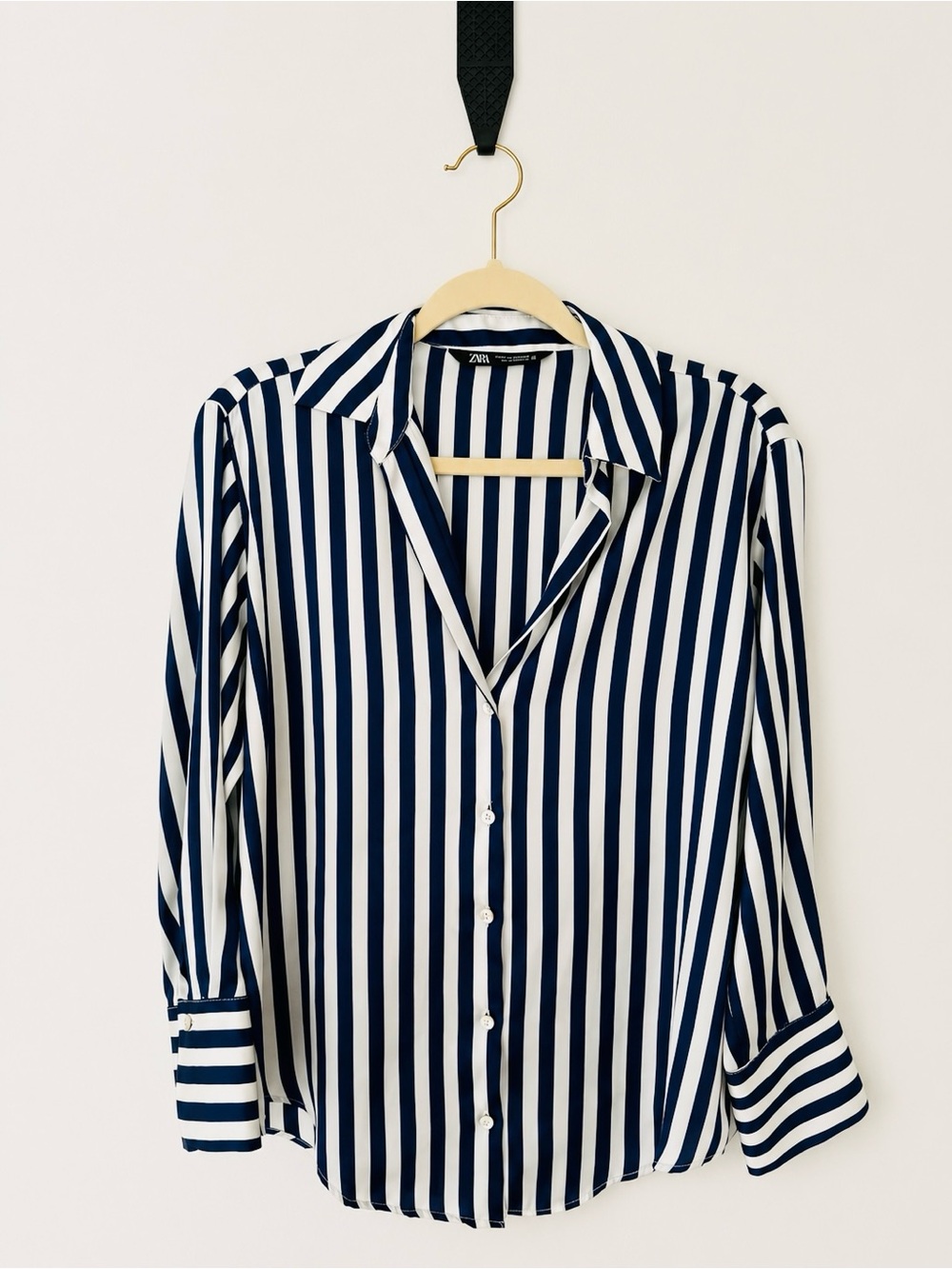 Zara Striped Button-Down Blouse - Navy & White - XS